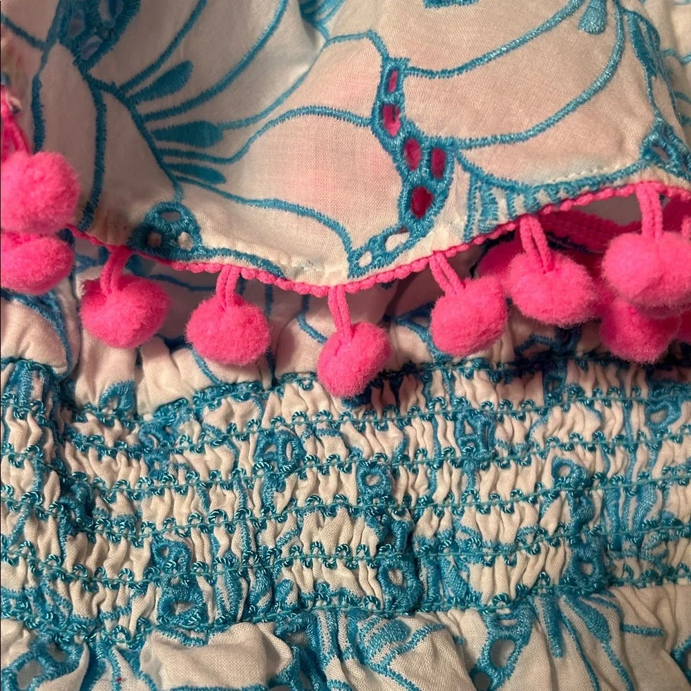 🎠Lilly Pulitzer Embroidered Fabric Addilyn one shoulder eyelet Pom Pom dress S - Picture 10 of 12
